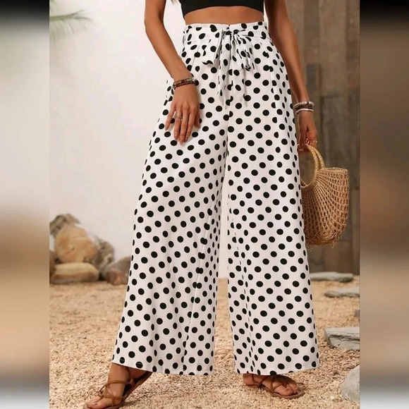 Polka Dot Print Loose Casual Wide Leg Pants - Picture 3 of 6